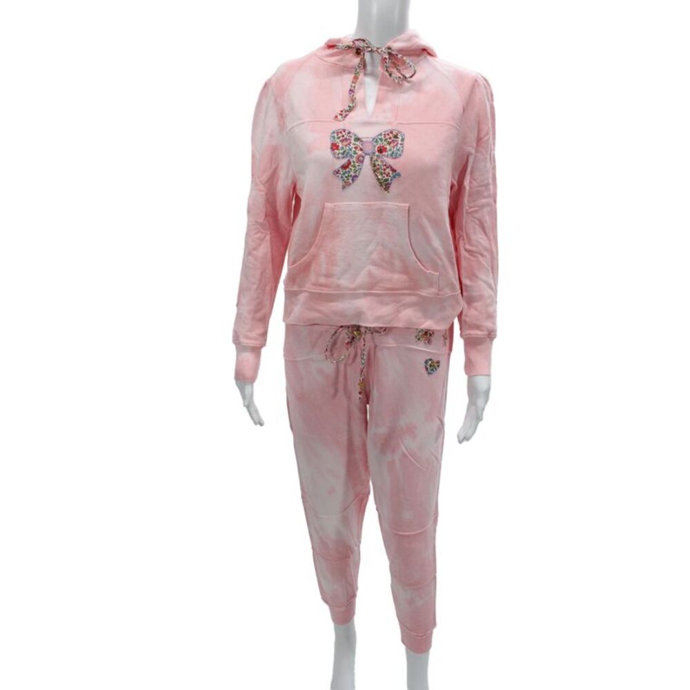 Love Shack Fancy Women Pullover Hoodie Pink Floral V Neck Cotton Size S